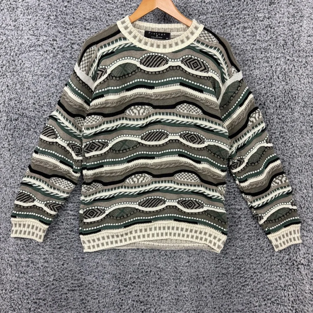 Vintage Protege Collection 3D Knit Sweater Mens Medium Coogi Style Made USA 90s
